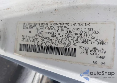 2002 Toyota Tundra Ltd V8 из США, поврежденный, VIN 5TBBT48172S268184